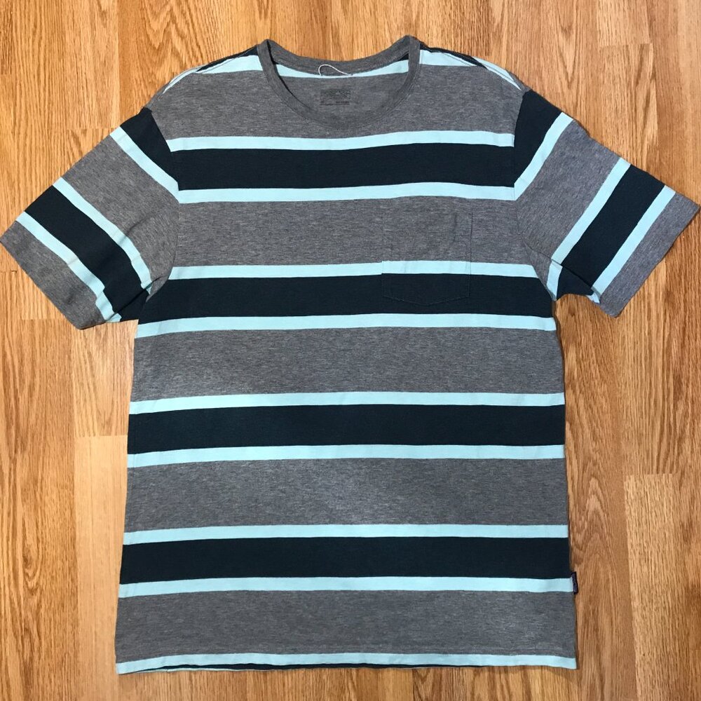 Patagonia Squeaky Clean Pocket T-Shirt Gray & Blue Stripes M